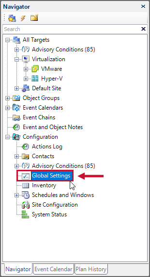 SQL Sentry select Global Settings in the Navgiator