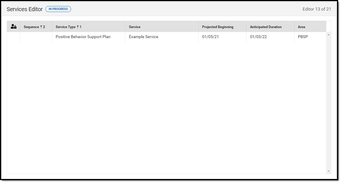 Screenshot of the services list screen.