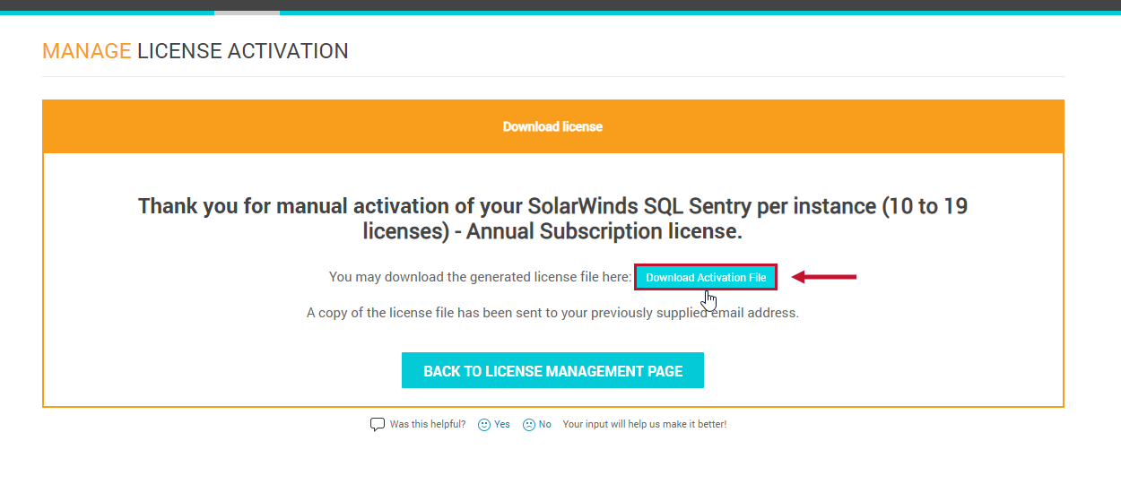 SolarWinds Manage License Activation Download Activation File