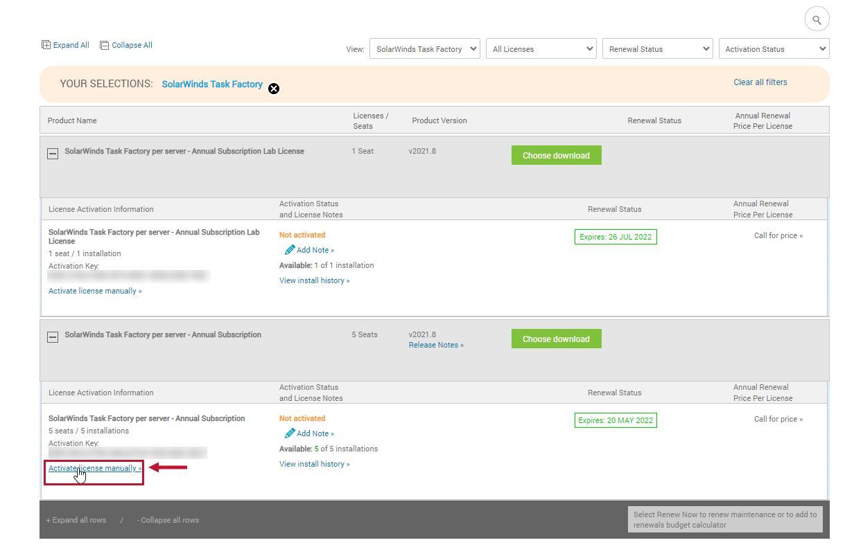 SolarWinds License Management Activate license manually