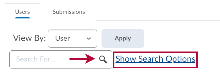 Identifies Show Search Options and Indicates Search Icon