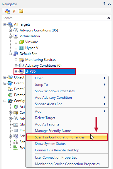 SQL Sentry Navigator Pane Scan For Configuration Changes option