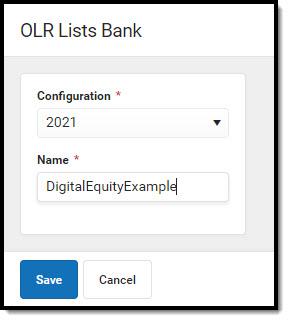 Screenshot of OLR Lists Bank tool.