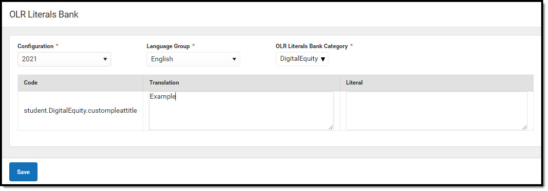 Screenshot of OLR Literals Bank.