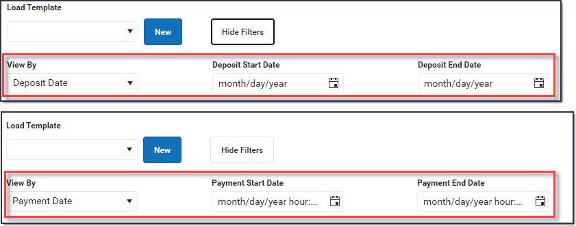 Screenshot of Payment reporter filters