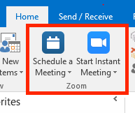 The Zoom Plug In icons in Outlook