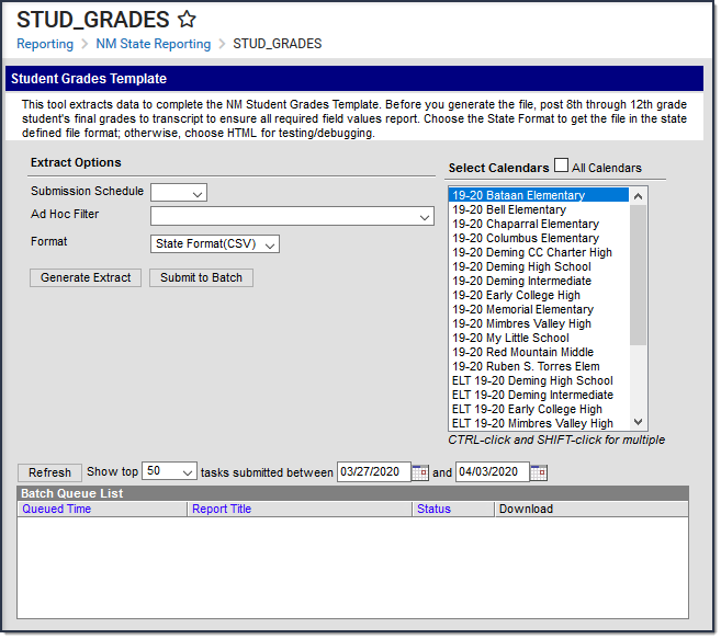 Screenshot of Student Grades Template Editor.