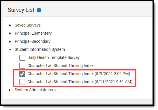 screenshot showing the copy existing in the survey list