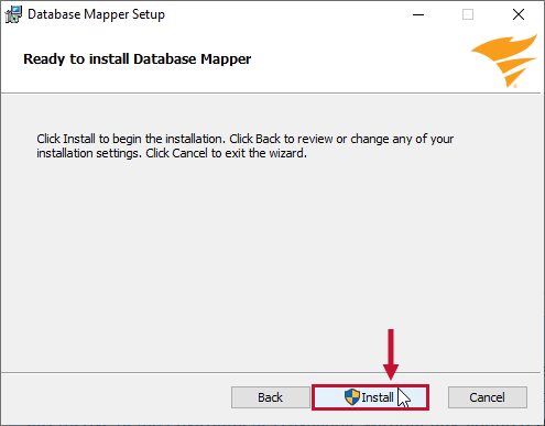 Database Mapper Setup prompting you to select Install