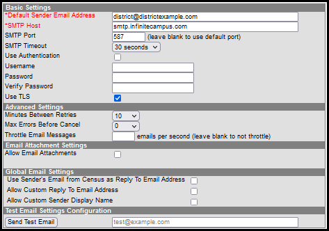 Screenshot of TLS-Encrypted Setup of Email Settings