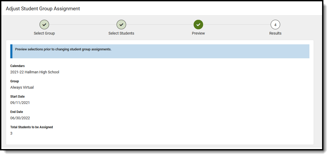 Screenshot of the Preview when adjusting Blended  Learning Groups