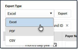 Screenshot of export type