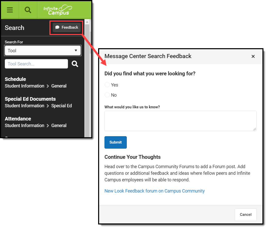 screenshot of how to submit feedback