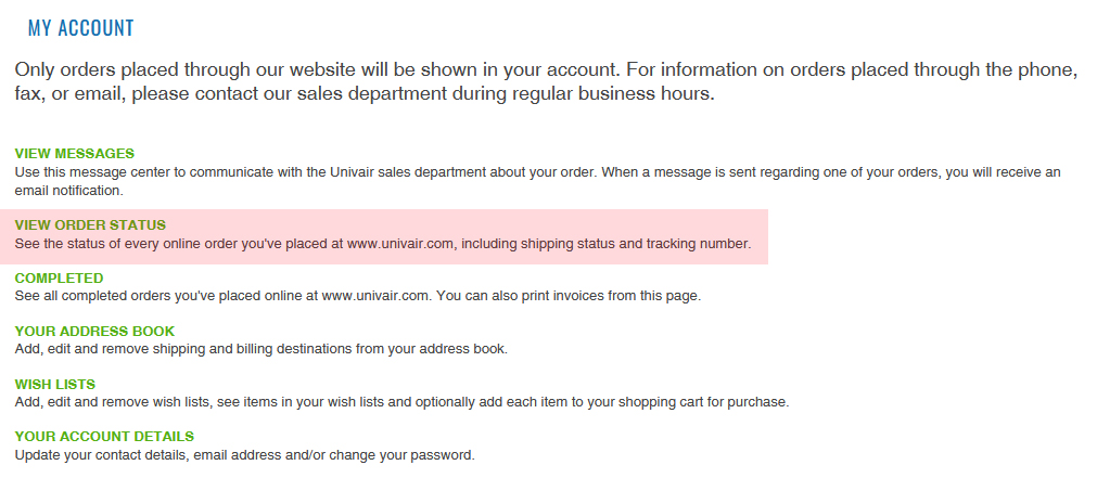 How do I check my order status? | Univair Help