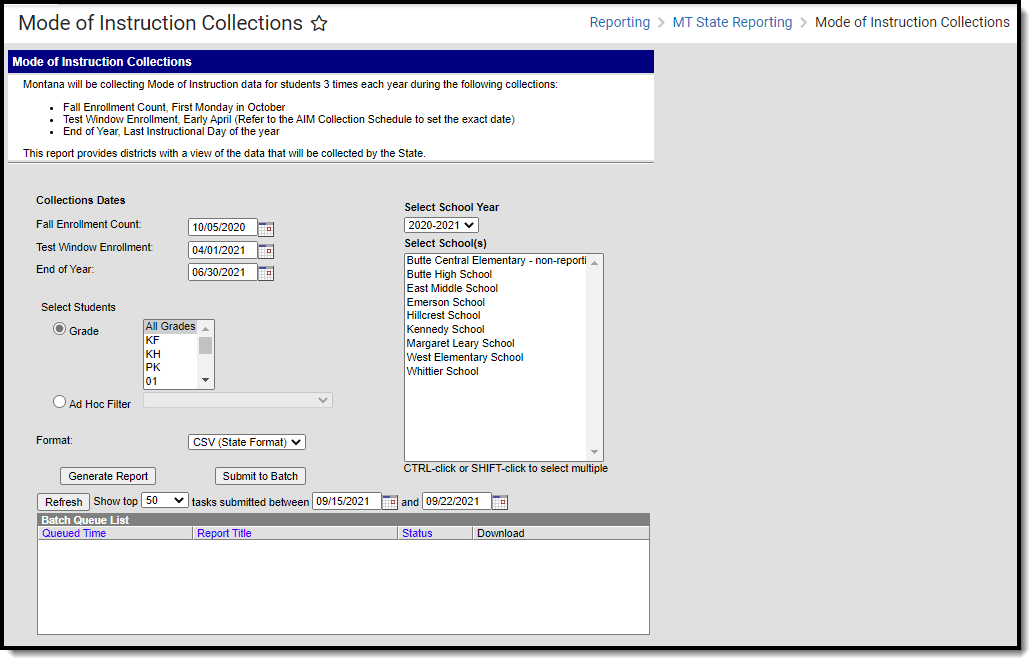 Screenshot of the Mode of Instruction Collections editor.