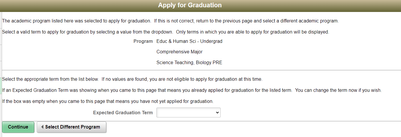 Expected Graduation Term