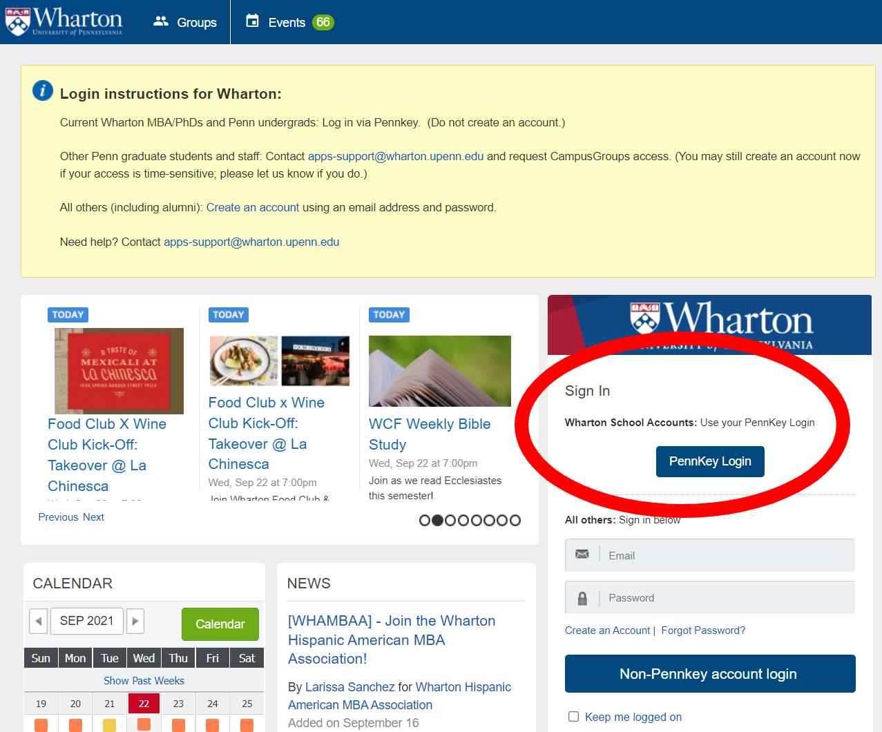 Sign In Wharton School Accounts, PennKey Login highlighted above Non-PenKey Account Login.