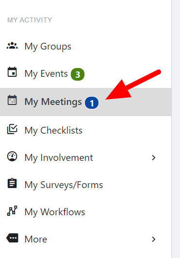 My Meetings tab with Blue Notification stating 