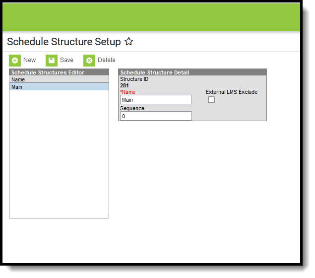 Screenshot of the Schedule Structure Setup tool.
