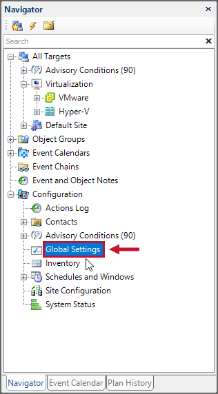 SQL Sentry select Global Settings in the Navigator pane