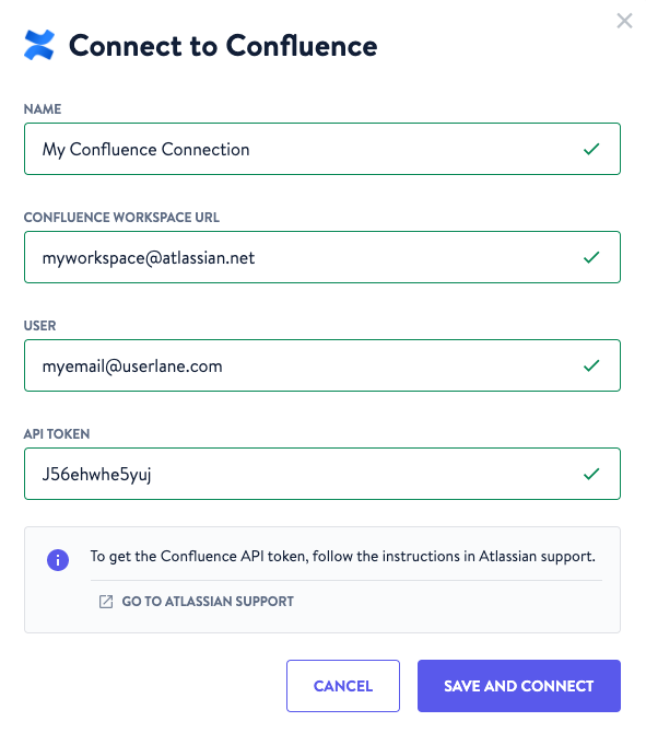 form to fill to connect to confluence