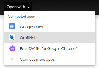 Open with dropdown menu showing options to open a PDF and OrbitDoc is one of those options