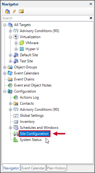 SQL Sentry select Site Configuration in the Navigator pane