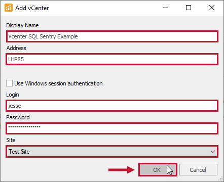 SQL Sentry Add vCenter dialog box