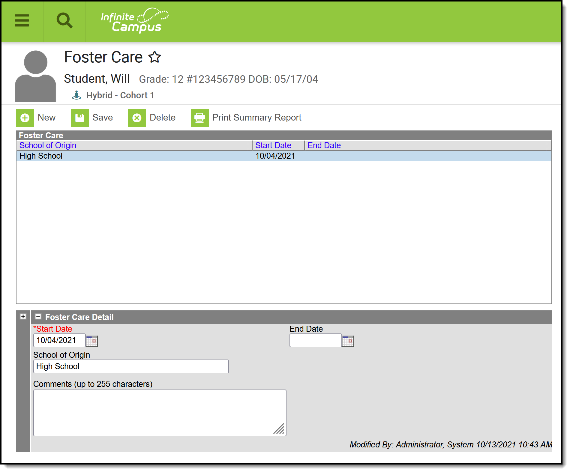 Screenshot of the Foster Care tool. 