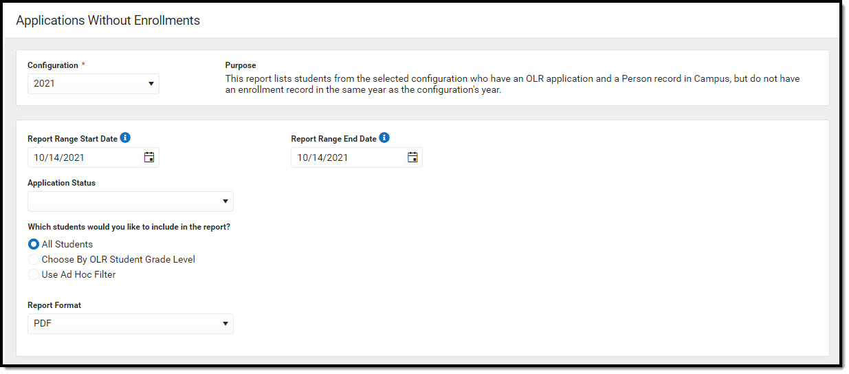 Screenshot of applications without enrollments