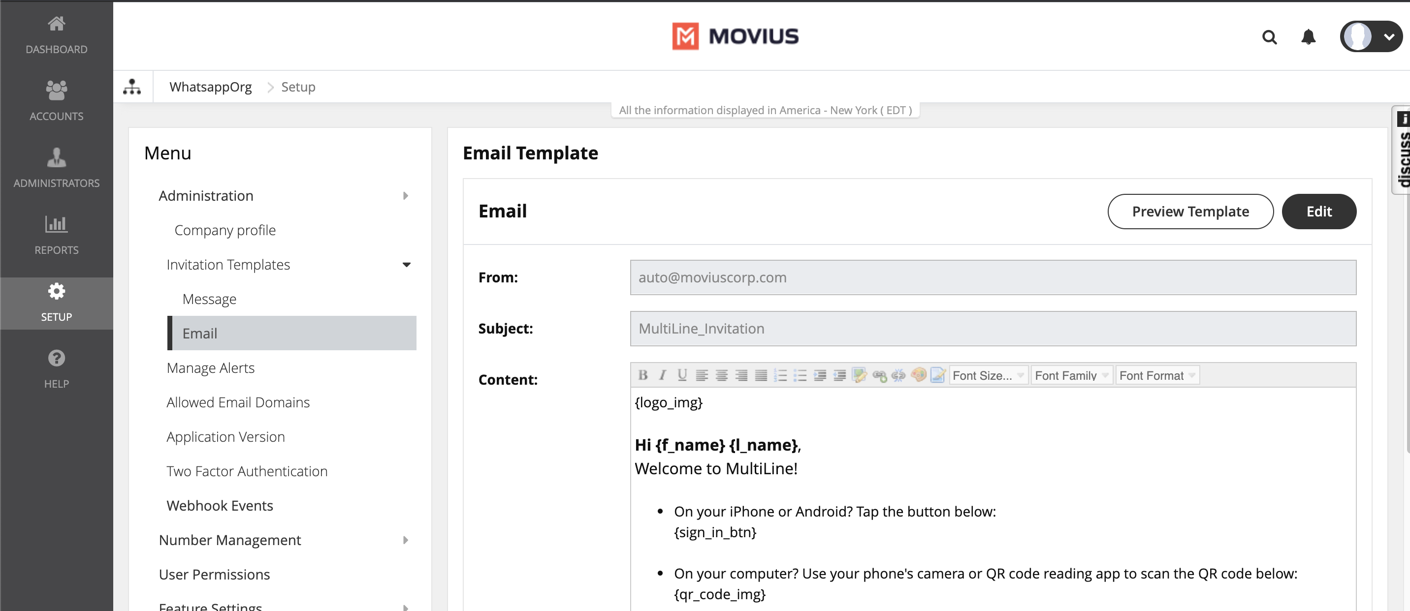 Email Template Screen