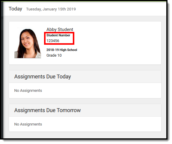Screenshot highlighting the student's number in Campus Student and parent. 