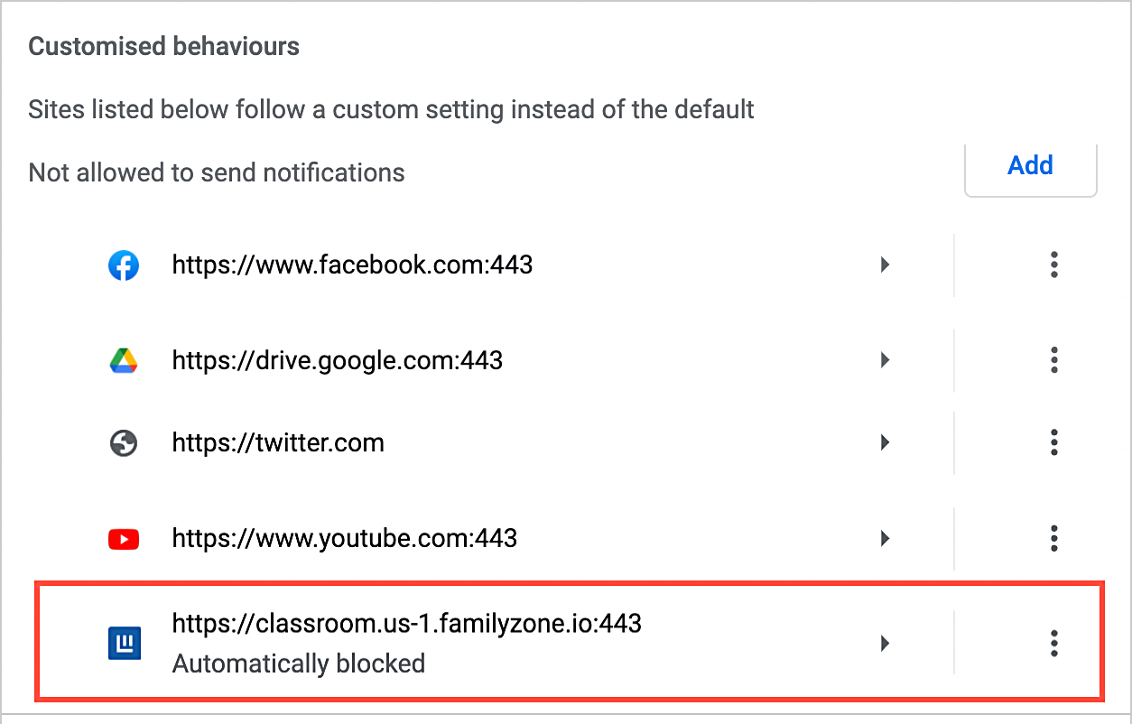 block notifications on chrome