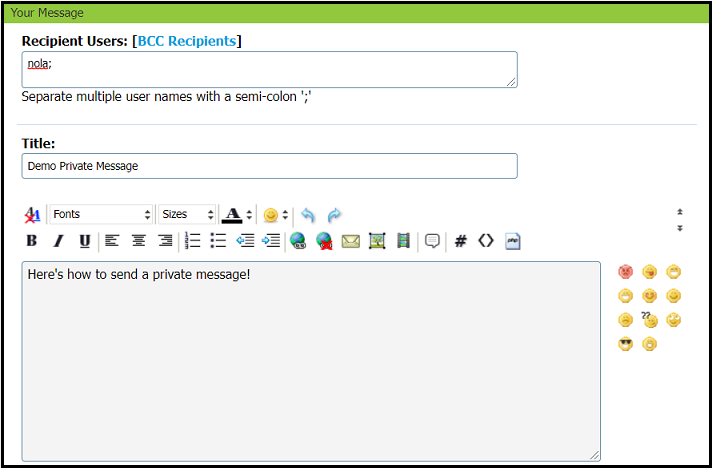 Screenshot of the Private Message window.