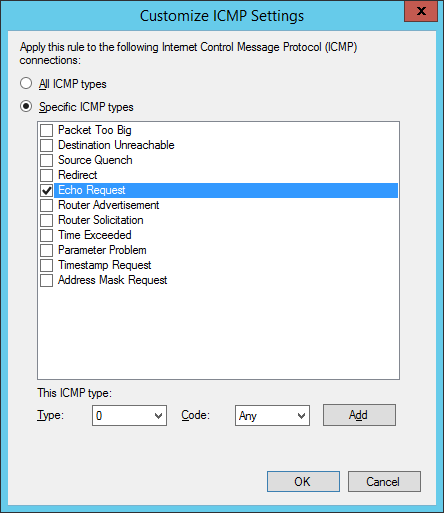 Select Specific ICMP types and Echo Request