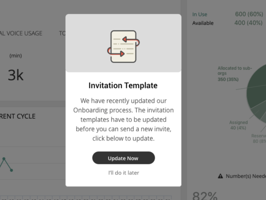 Invitation template notification screen