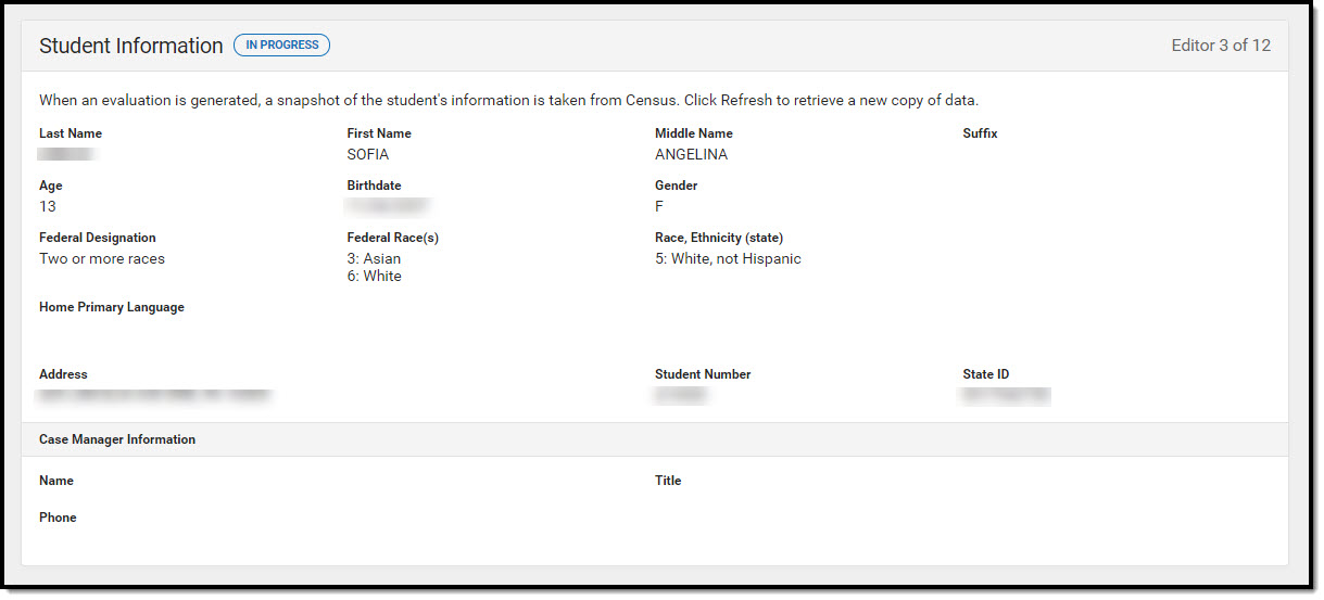 Screenshot of student information editor.