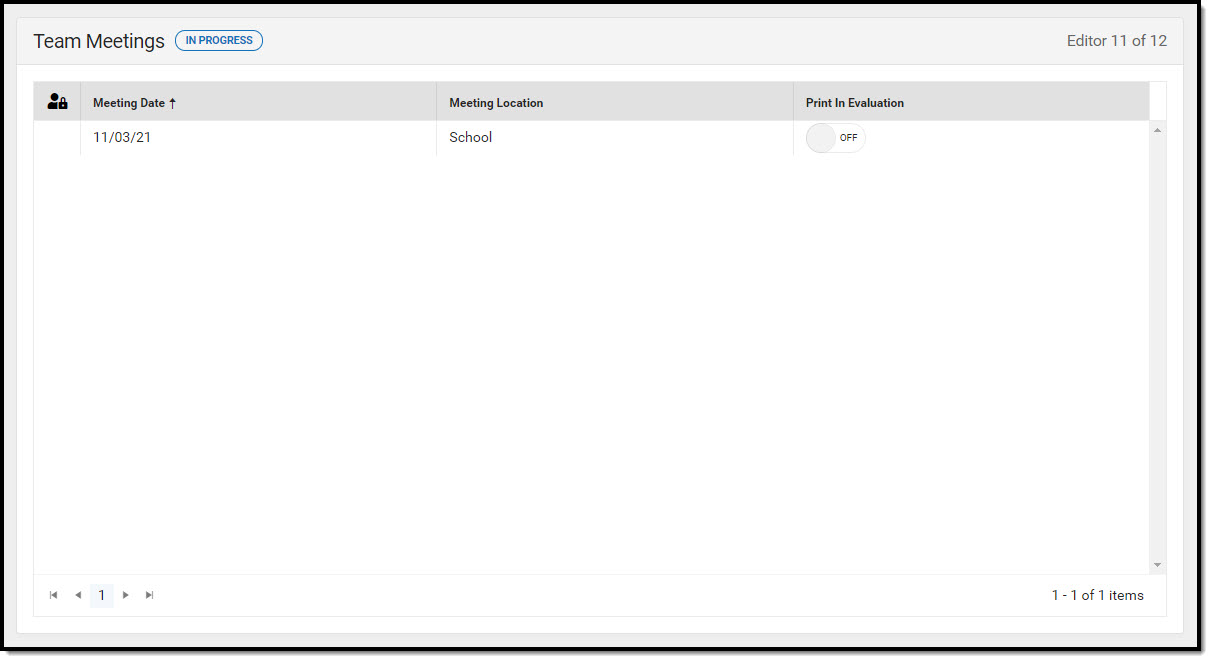 Screenshot of the team meetings list screen.