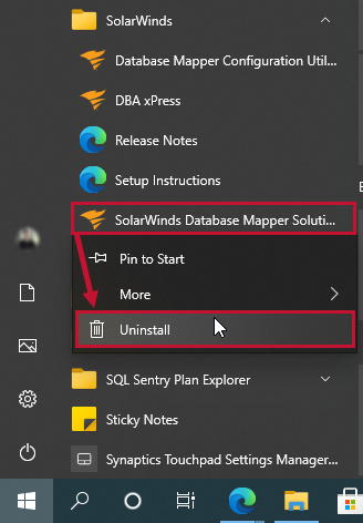 Database Mapper Solution Config Tool select Uninstall