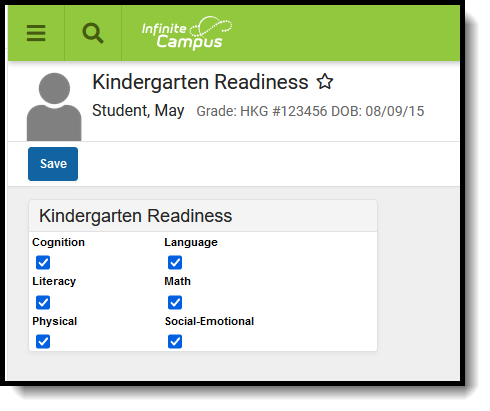 Screenshot of Kindergarten Readiness