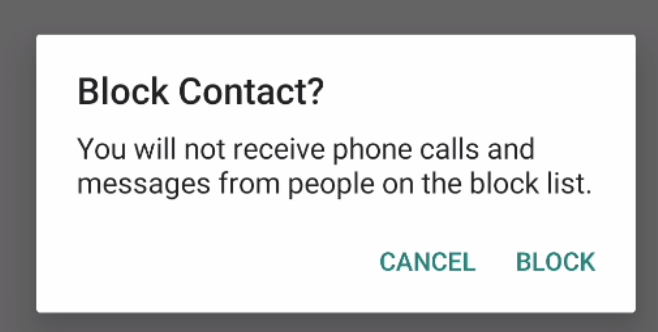 Block Contact? Confirmation screen