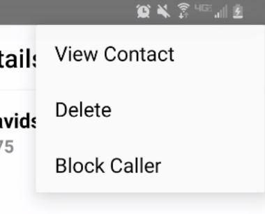 Call Details Menu with options displayed including Block Caller