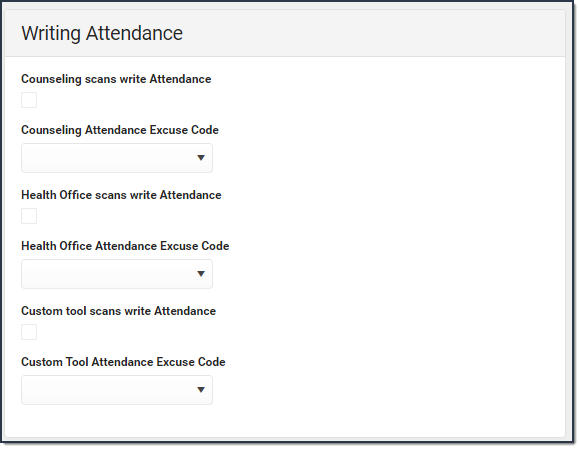 Image of the Writing Attendance Settings