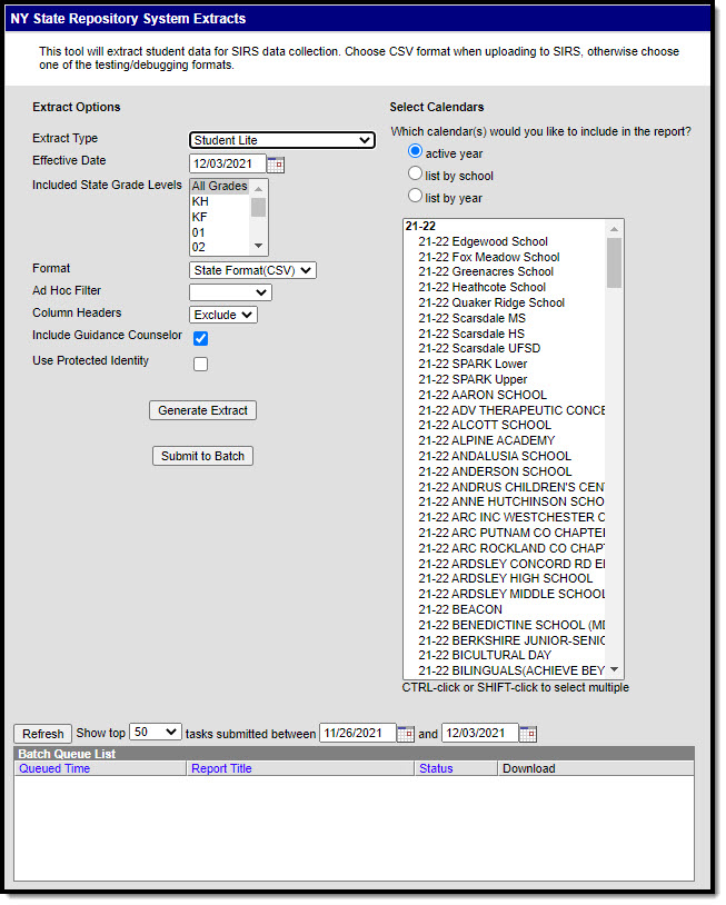 Screenshot of the student lite extract editor.