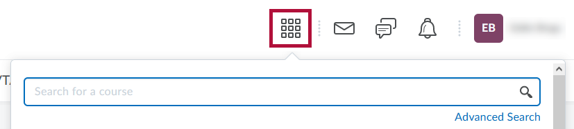 Screenshot of the D2L Minibar with the Course Selector icon highlighted.