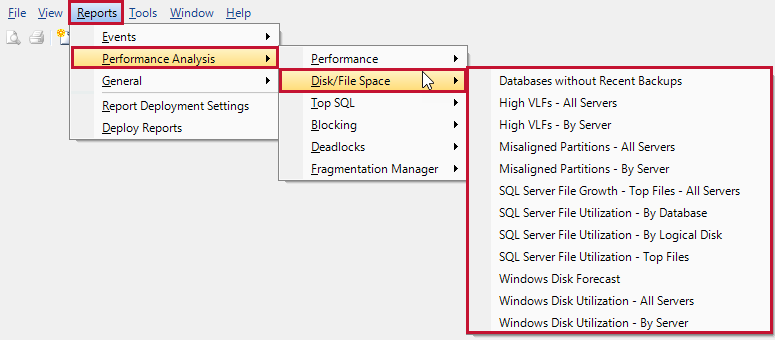 SQL Sentry Performance Analysis Disk File Space Reports