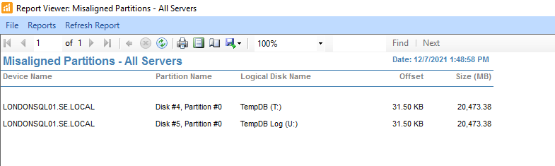 Misaligned Partitions All Server