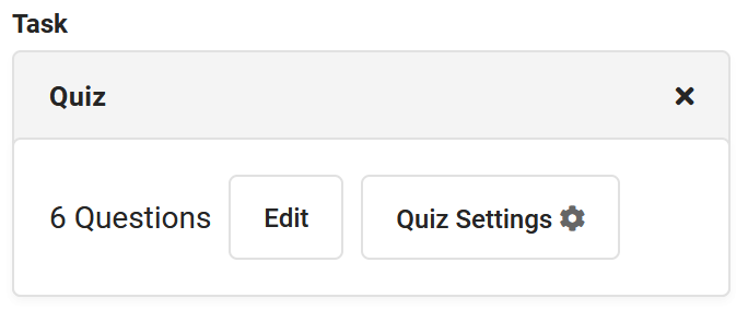Screenshot of the Edit and Quiz Settings options that display when a quiz has been added to an assignment. 