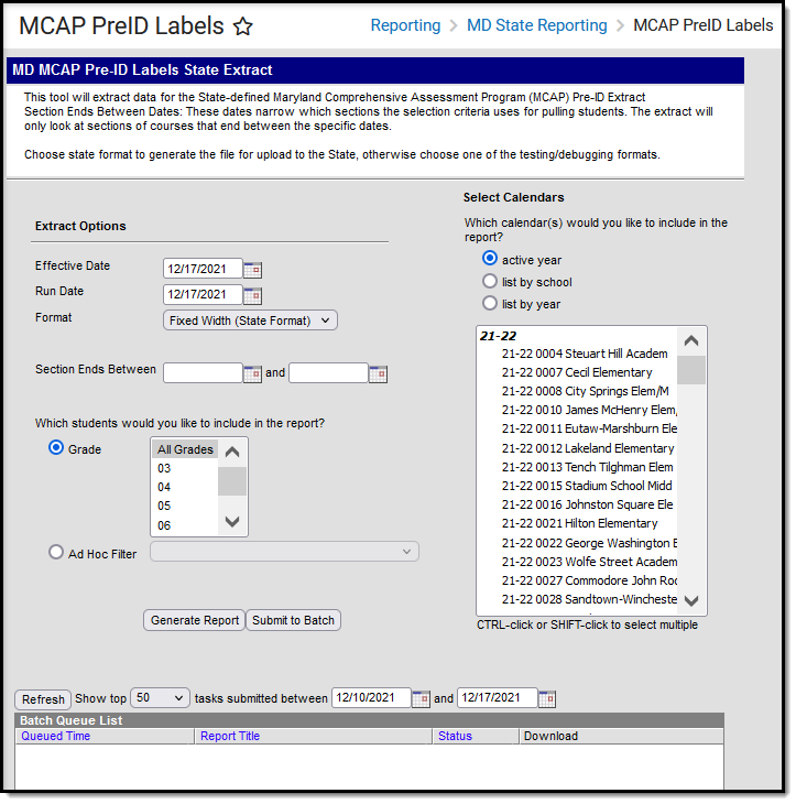 Image of the MCAP PreID Labels State Extract Editor.