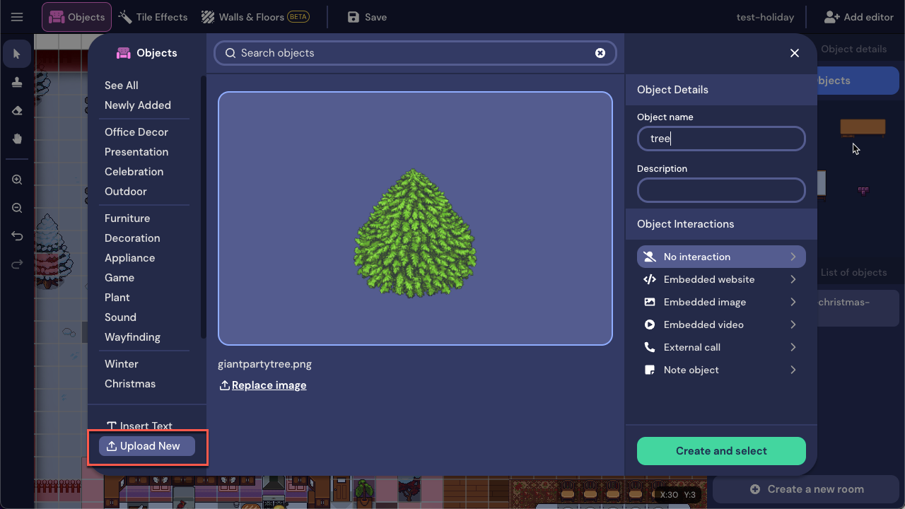 The Object Picker with Upload New active and the undecorated tree uploaded.